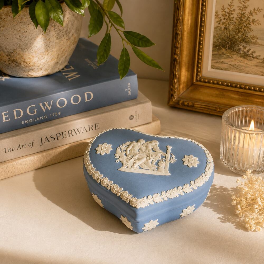Wedgwood Blue Jasperware Heart Trinket Box Ulysses Chariot England